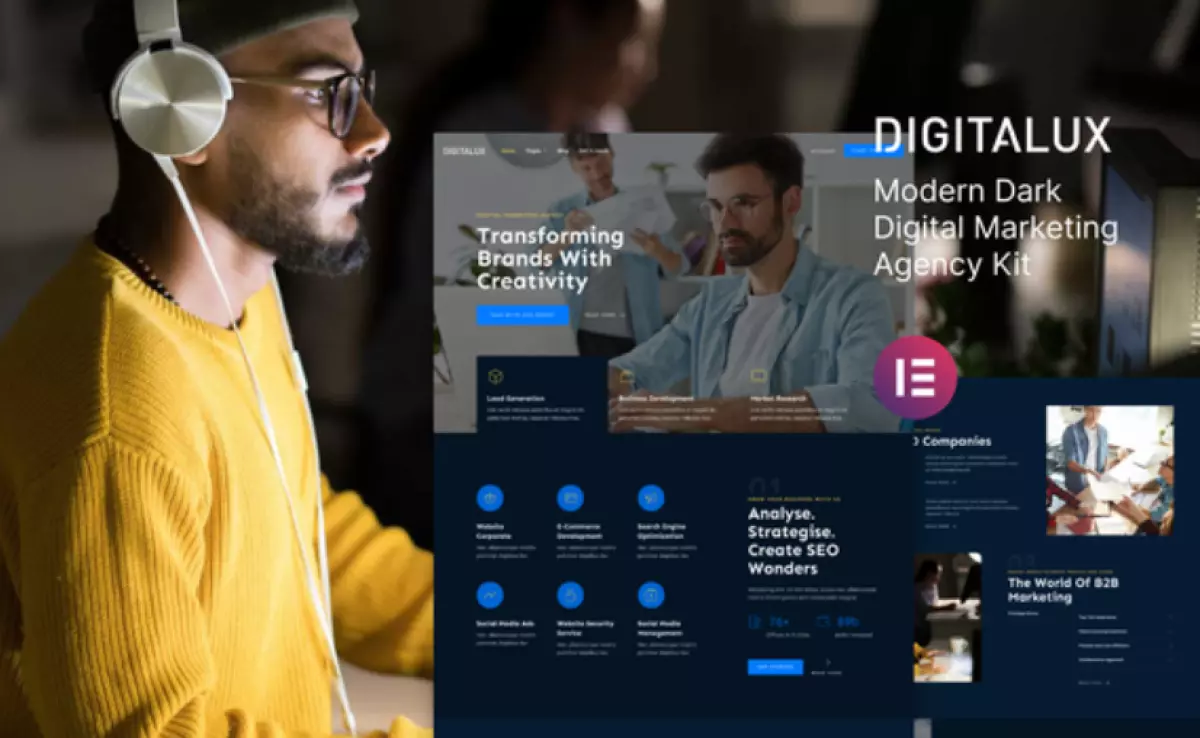 Digitalux – Modern Dark Digital Marketing Agency Template Kit