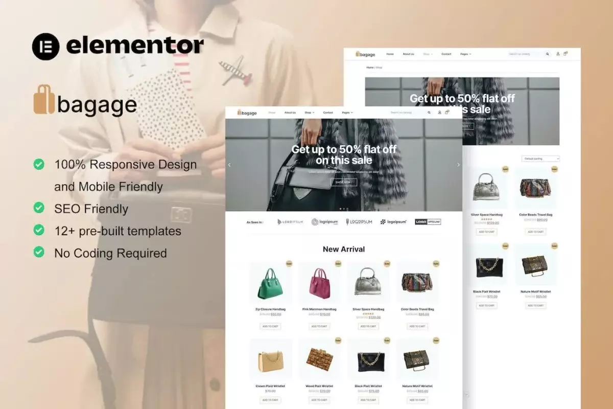 Bagage - Woocommerce Bag Store Elementor Pro Template