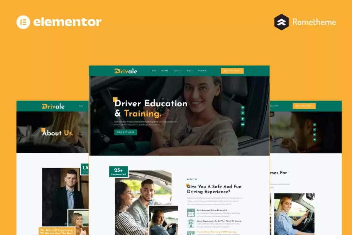 Drivale - Driving School Elementor Pro Full Site Template