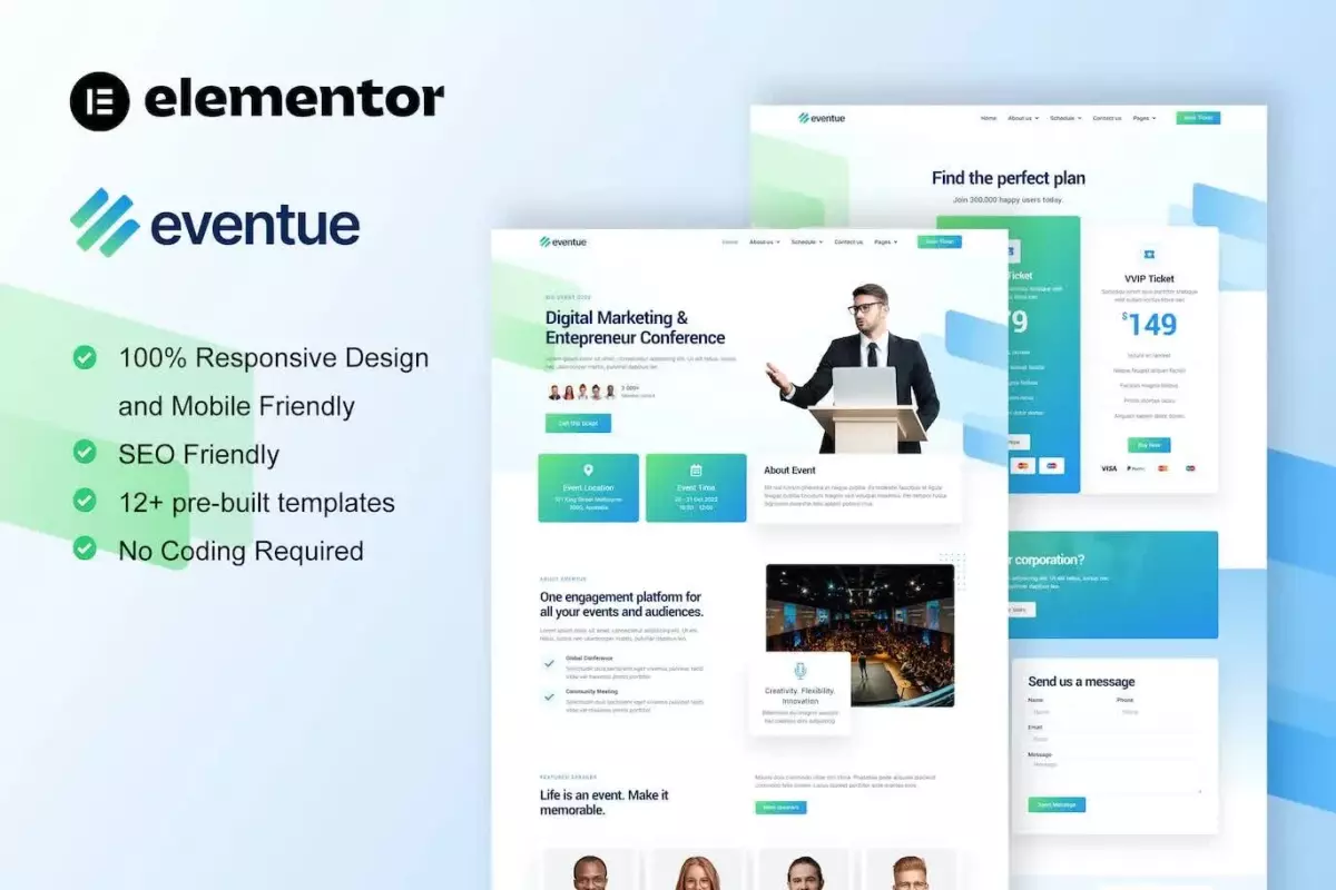 Eventue - Event &amp; Conference Elementor Template