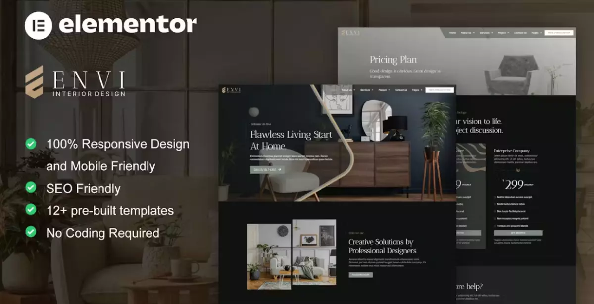 Envi - Interior Design &amp; Architecture Elementor Template Kit