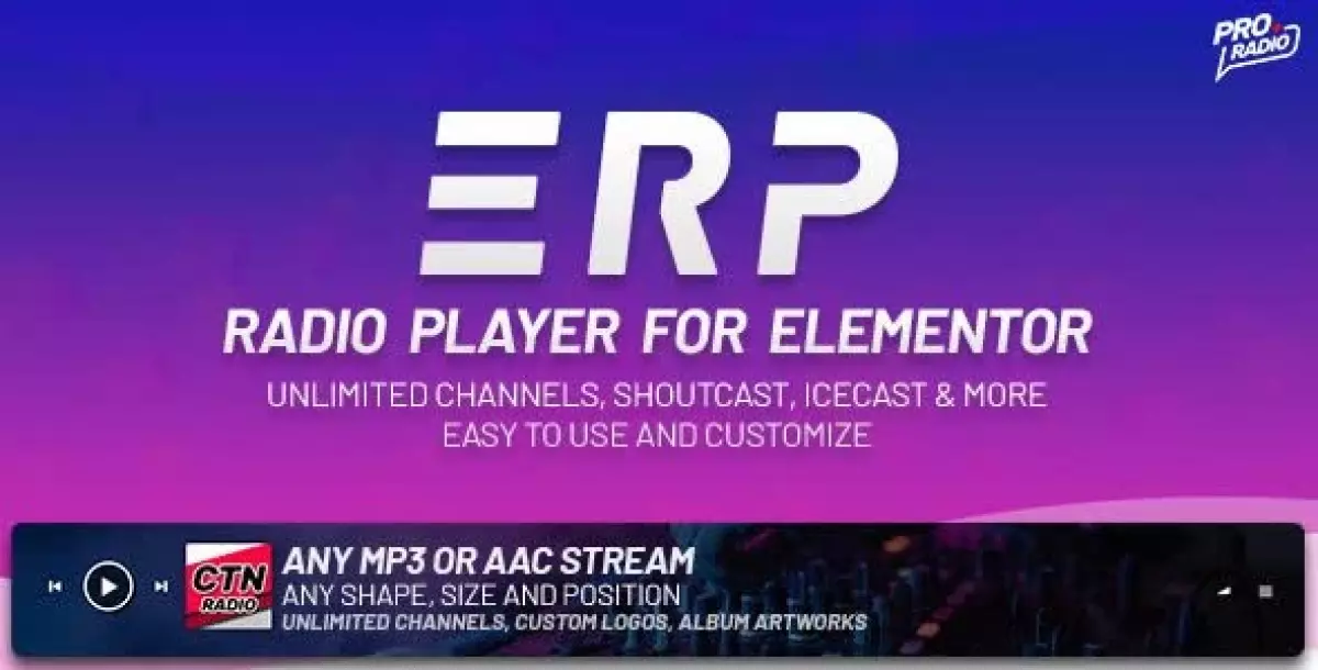 Erplayer - Radio Player for Elementor supporting Icecast, Shoutcast and more 1.1.0 