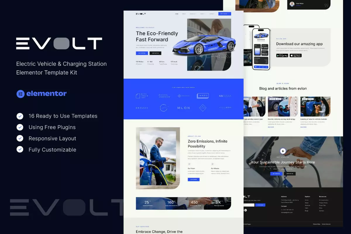 Evolt - Electric Vehicle &amp; Charging Station Elementor Template Kit