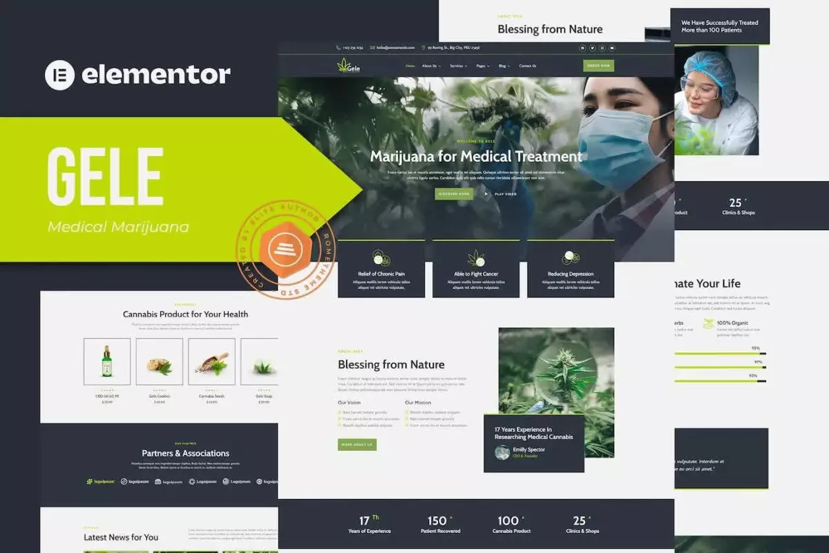 Gele - Medical Marijuana &amp; Medicine Elementor Template