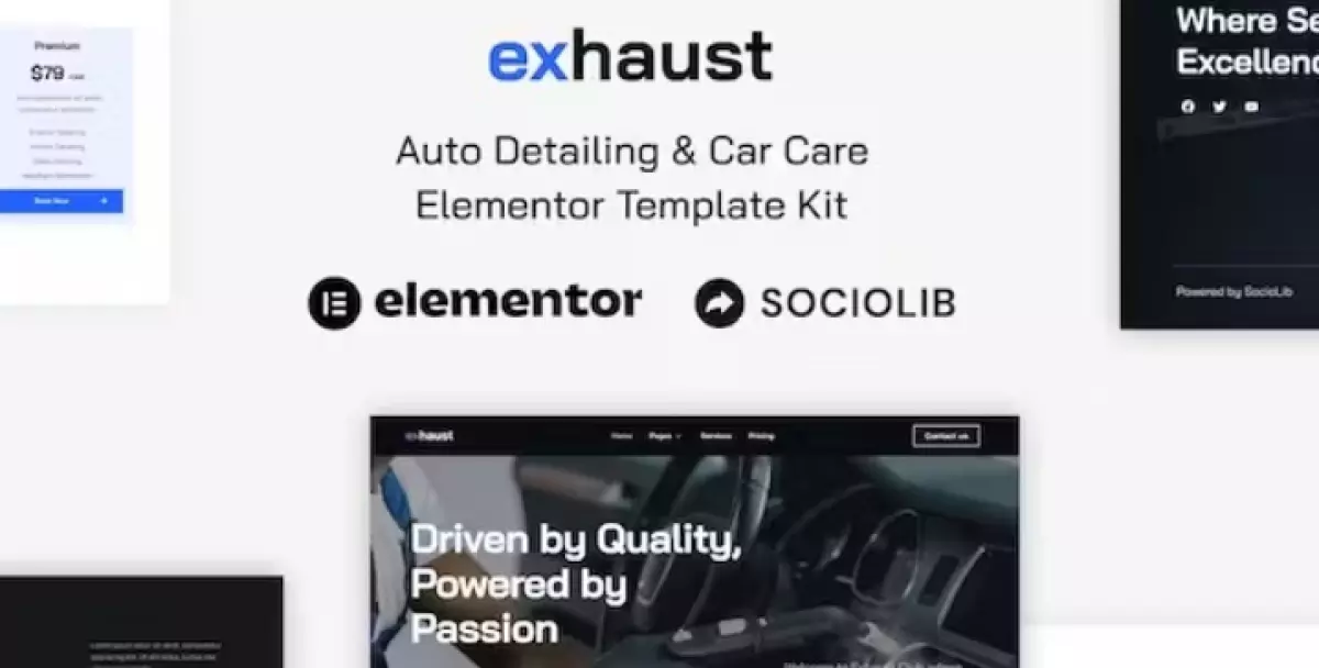 Exhaust - Auto Detailing &amp; Car Care Elementor Template Kit