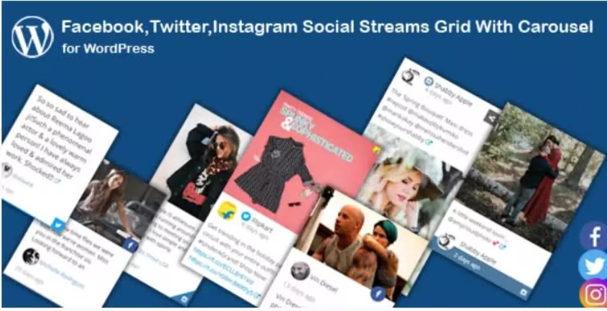 Facebook,Twitter,Instagram Social Stream Grid With Carousel for WordPress 2.0