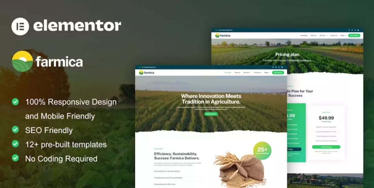 Farmica – Agriculture &amp; Organic Farming Elementor Pro Template Kit