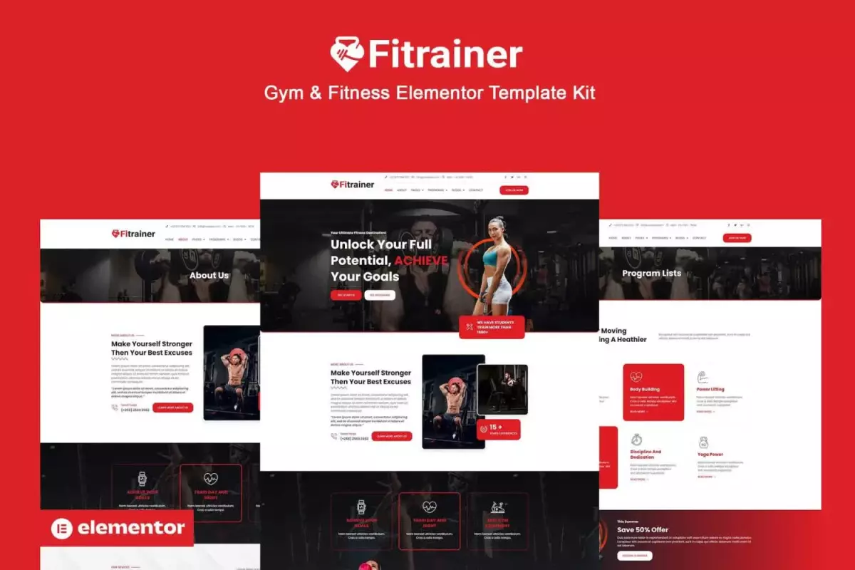 Fitrainer - Gym &amp; Fitness Elementor Pro Template