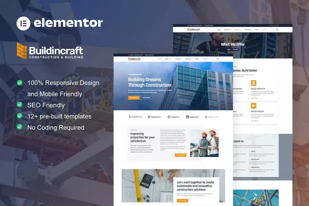 BuildinCraft- Construction &amp; Building Elementor Template