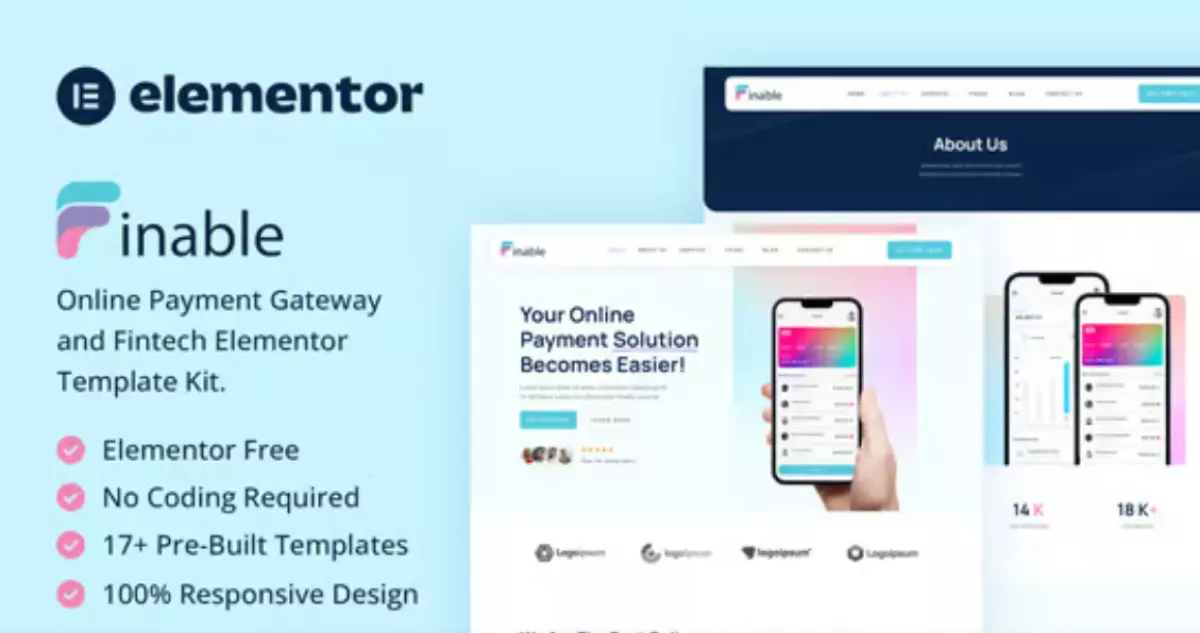 Finable - Online Payment Gateway &amp; Fintech Elementor Template Kit