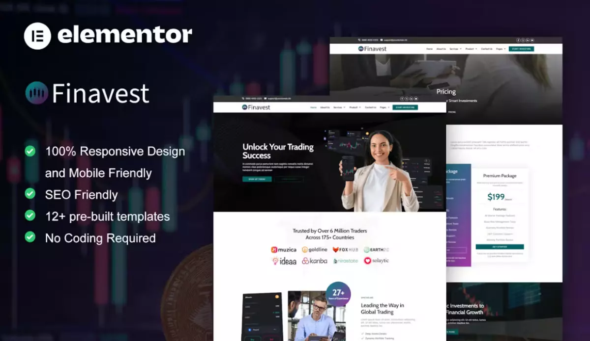 Finavest – Trading &amp; Investment Elementor Pro Template Kit