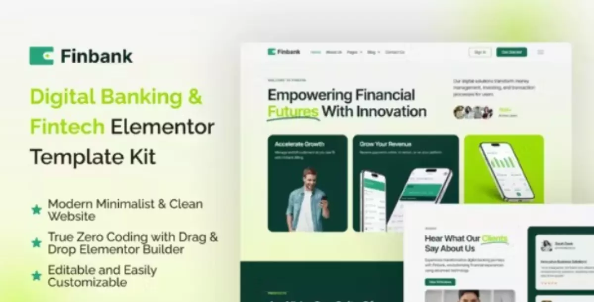 Finbank – Digital Banking &amp; Fintech Elementor Template Kit