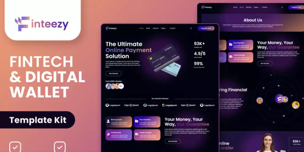 Finteezy – Fintech Startup &amp; Digital Wallet Elementor Template Kit