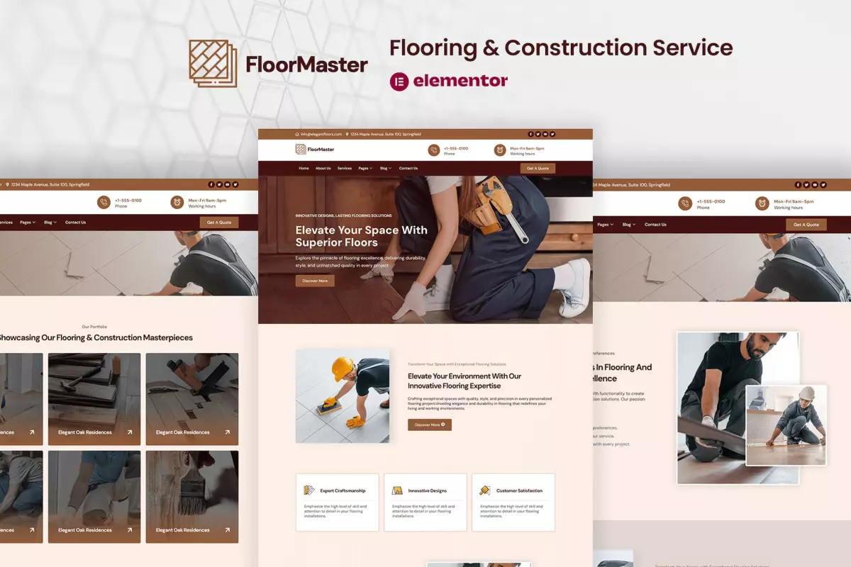 FloorMaster - Flooring &amp; Construction Service Elementor Pro Template Kit