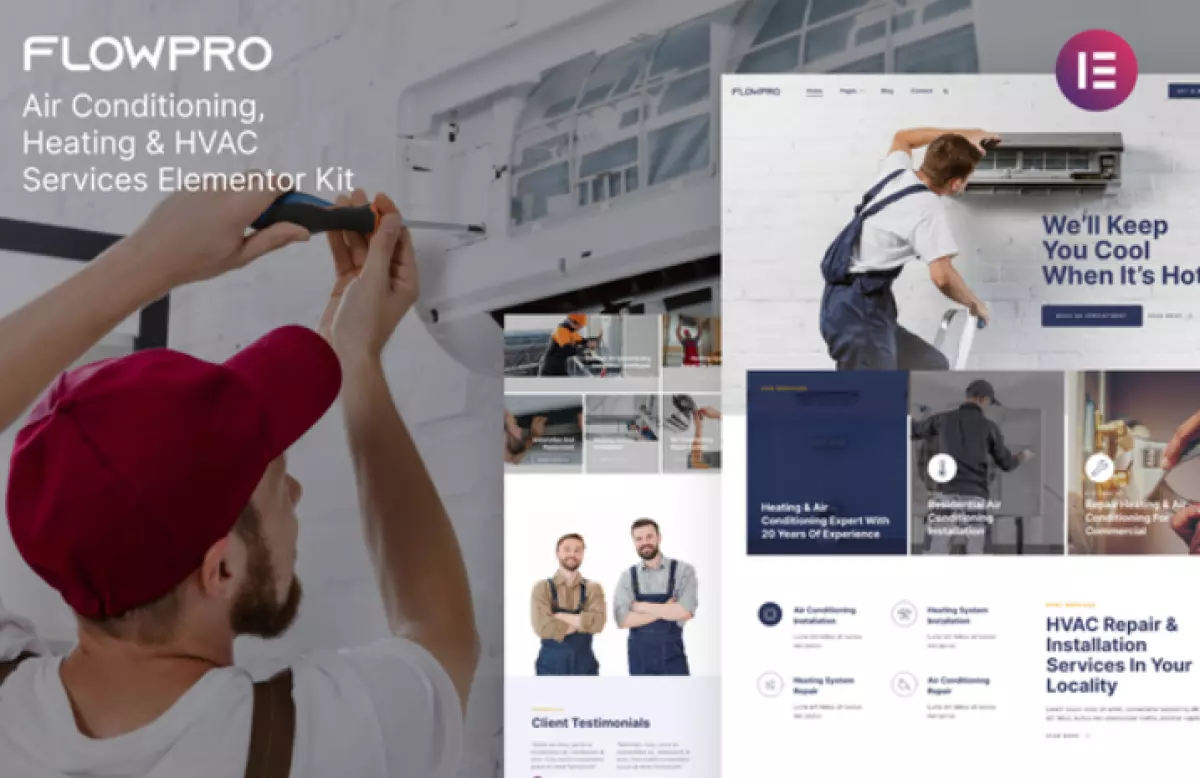 FlowPro – Air Conditioning Heating &amp; HVAC Services Elementor Template Kit