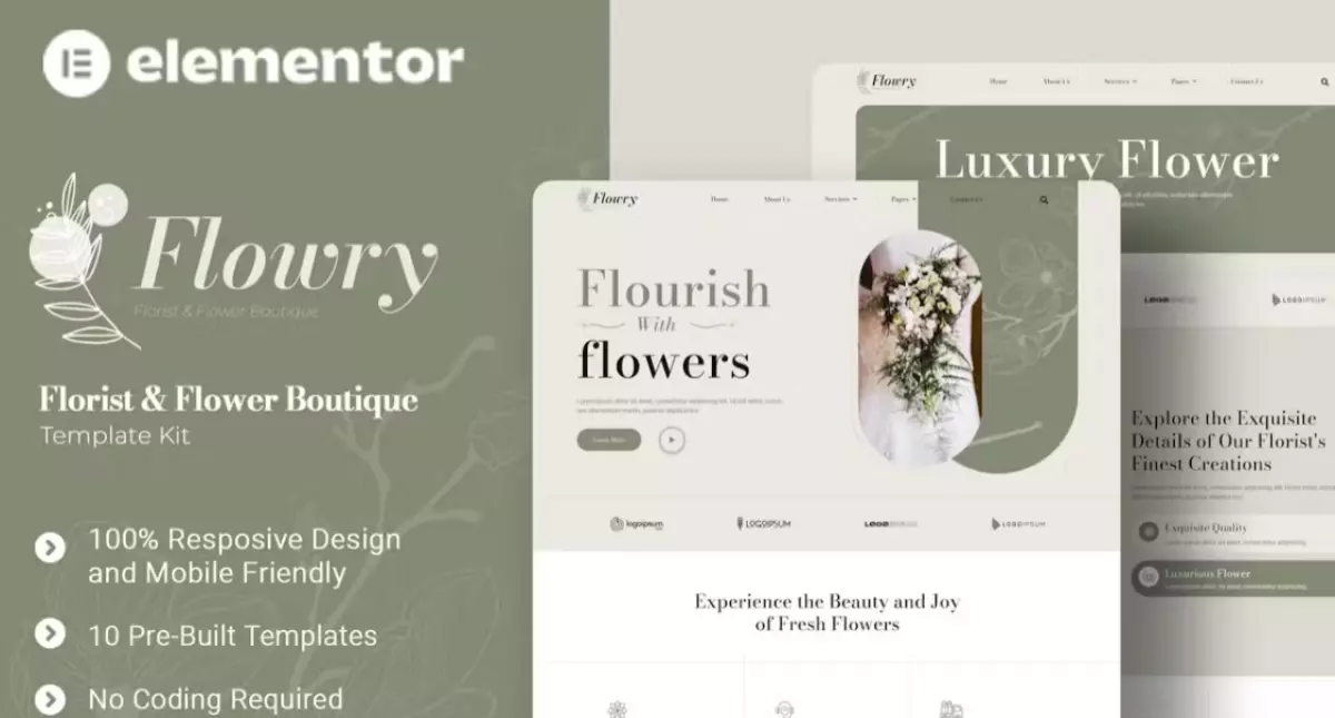 Flowry – Florist &amp; Flower Boutique Elementor Template Kit