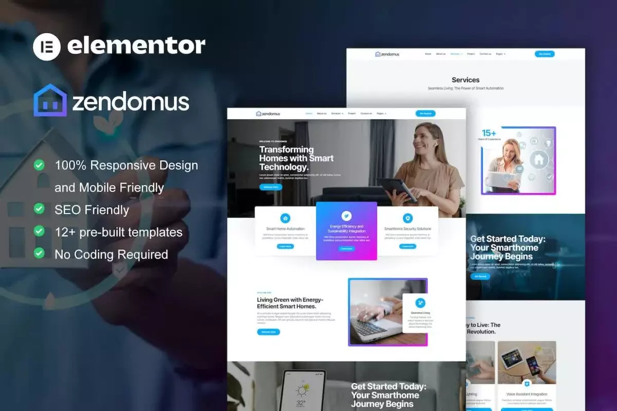 Zendomus - Smart Home &amp; Technology Services Elementor Pro Template