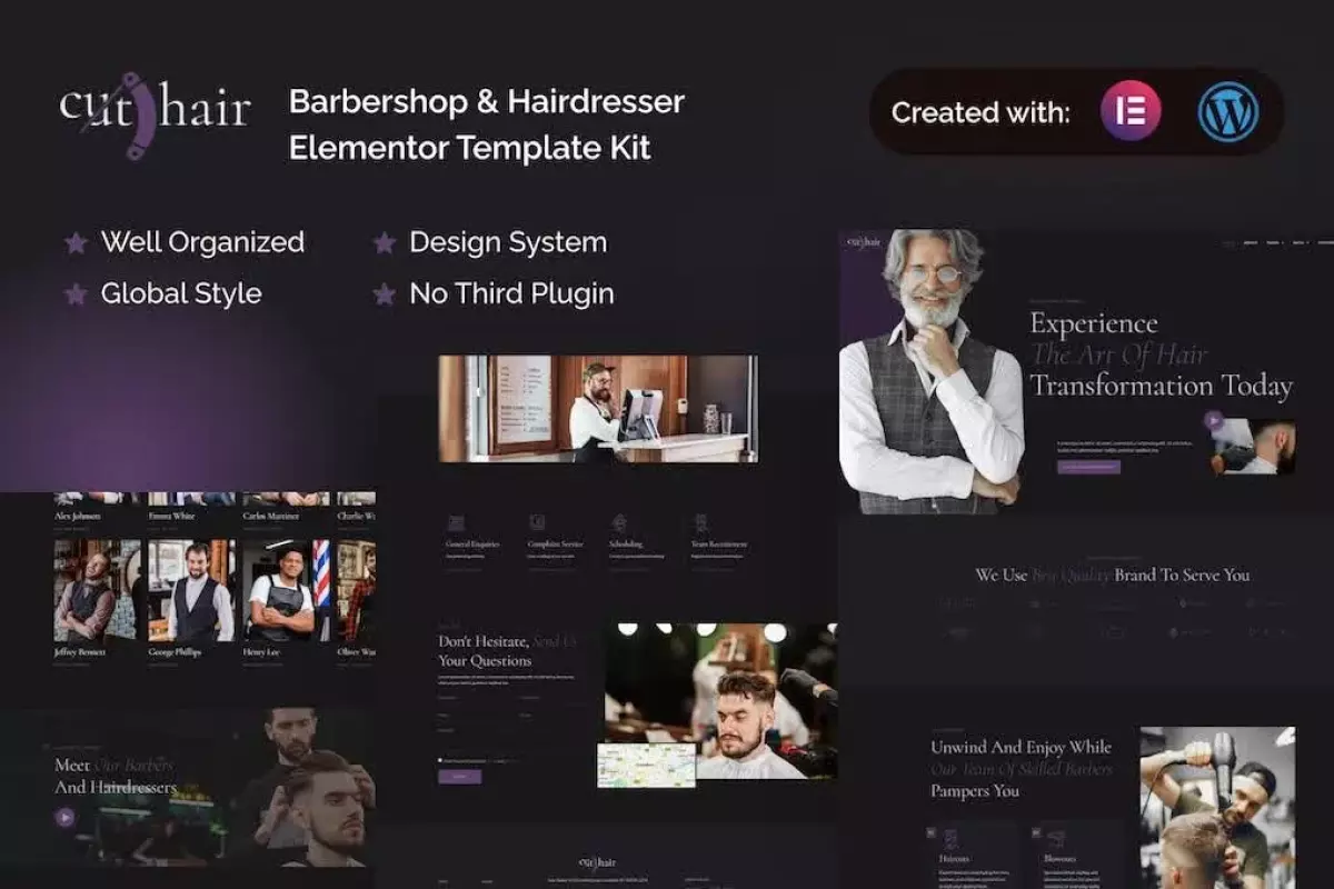 Cuthair - Barbershop &amp; Hairdresser Elementor Pro Template