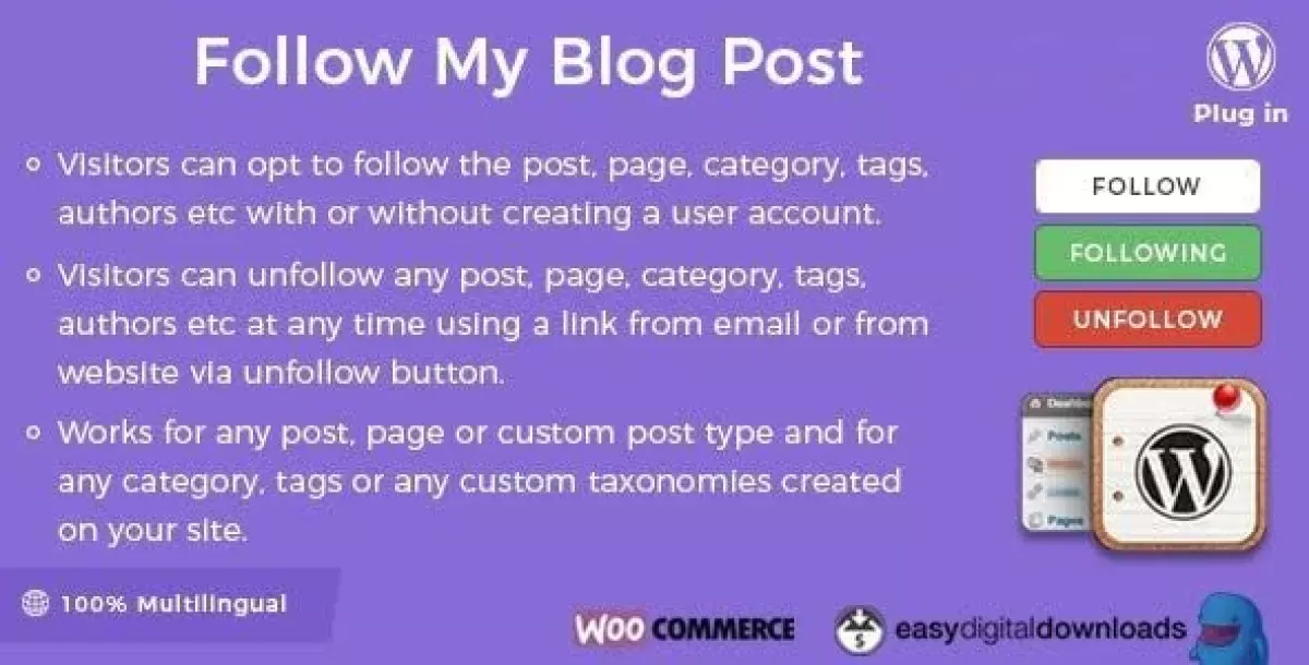 Follow My Blog Post - WordPress / WooCommerce Plugin