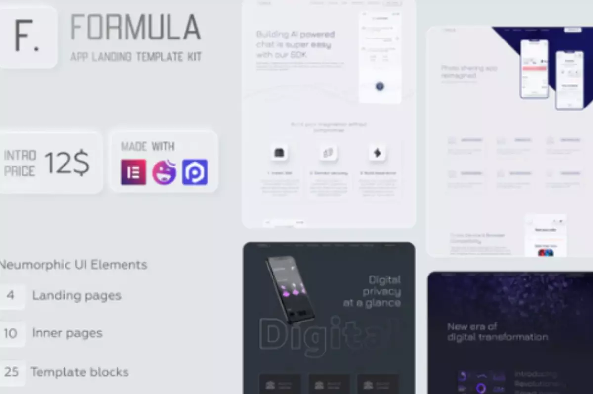 Formula – Software &amp; App Landing Elementor Template Kit