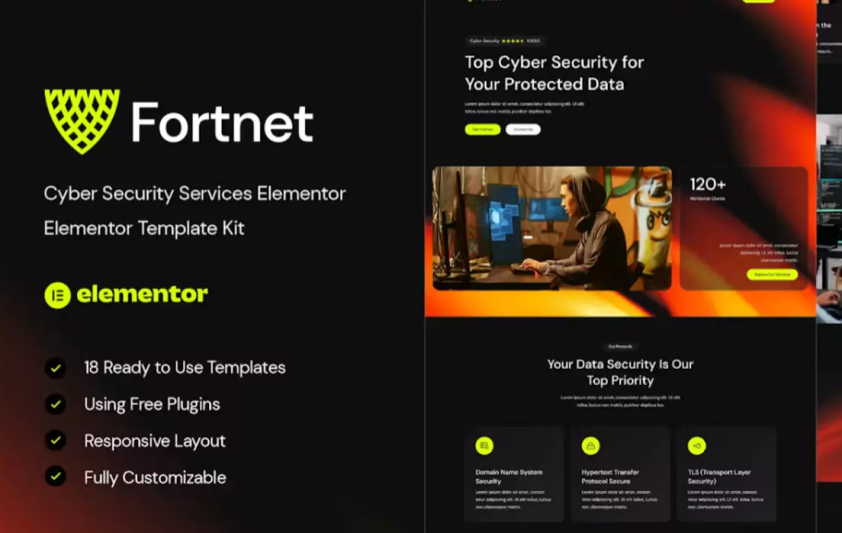 Fortnet - Cyber Security Services Elementor Template Kit