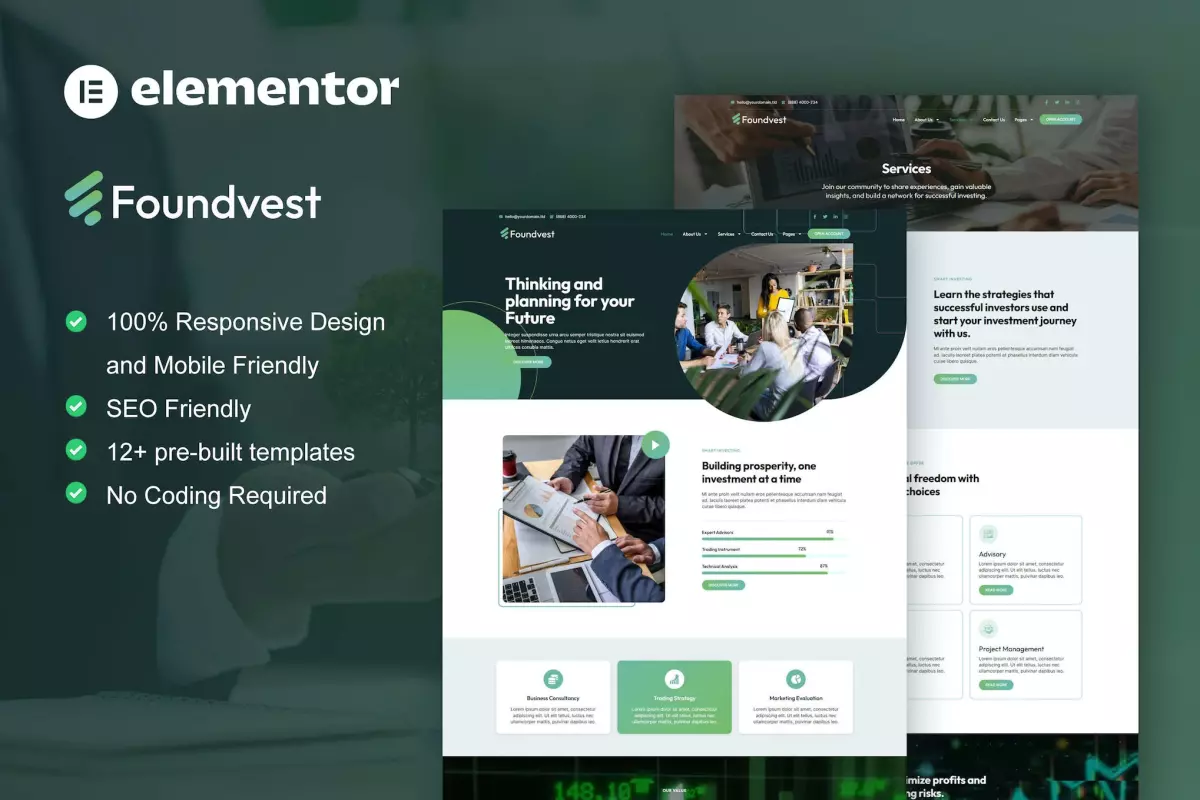 FoundVest - Finance &amp; Investment Elementor Pro Template Kit