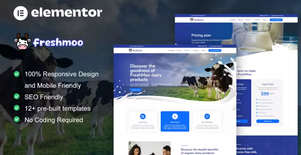 FreshMoo – Dairy Farm Elementor Pro Template Kit