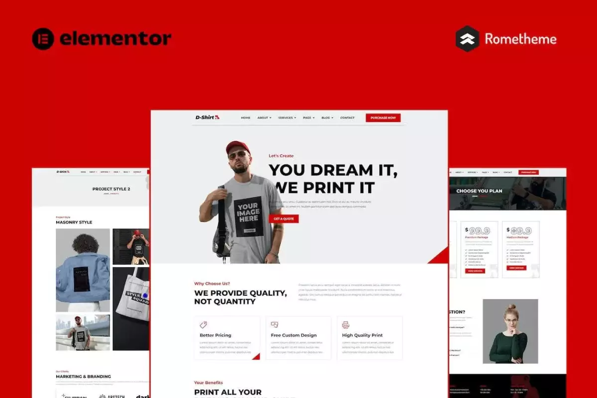 D-Shirt - T Shirt Design &amp; Printing Elementor Pro Full Site Template