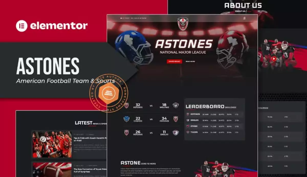 Astones - American Football Team & Sports Elementor Template