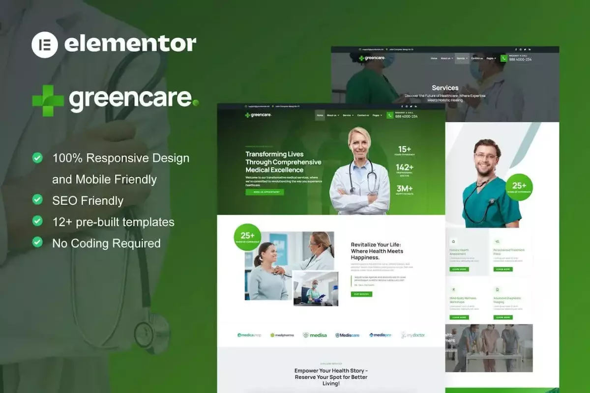 GreenCare - Medical Services Elementor Pro Template