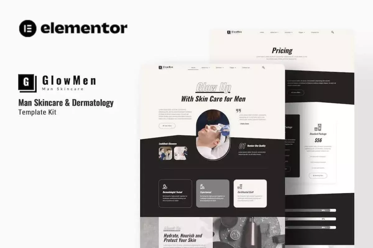 Glowmen - Men Skincare &amp; Dermatology Elementor Template