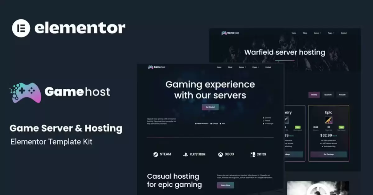 Gamehost – Game Server &amp; Hosting Elementor Template Kit