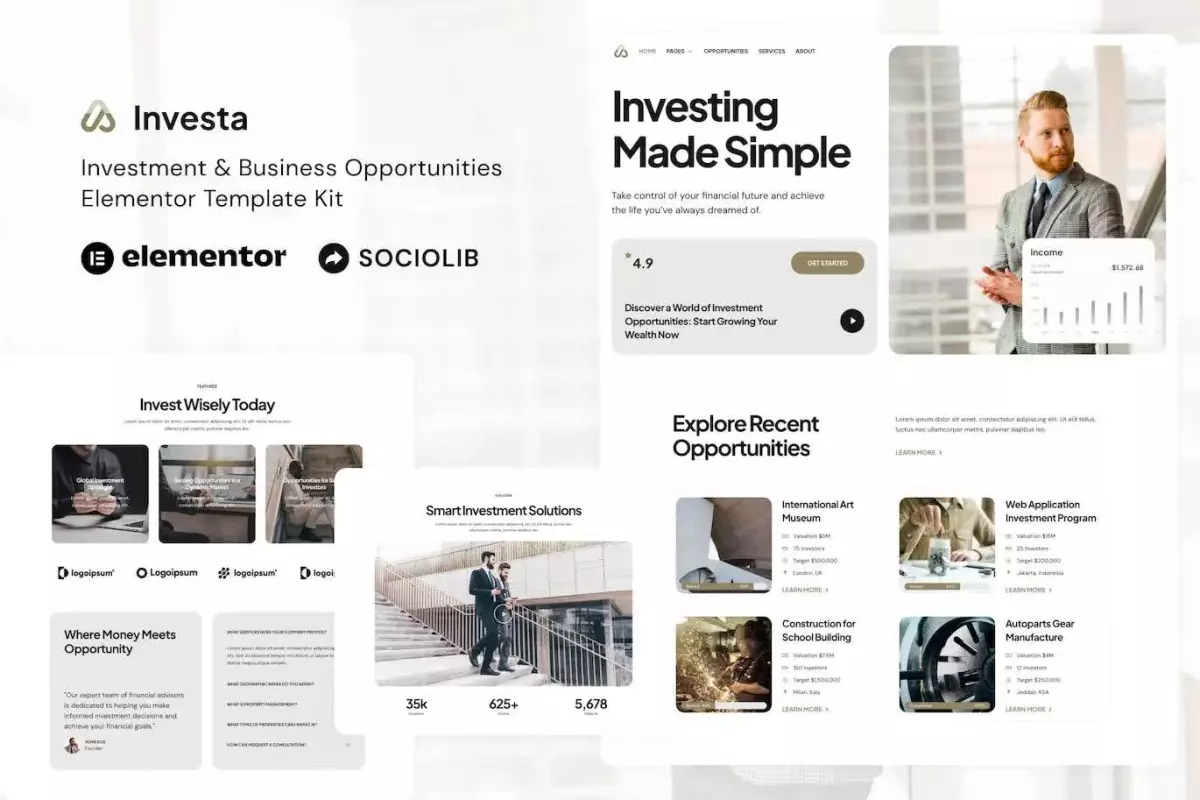 Investa - Investment &amp; Business Opportunities Elementor Template