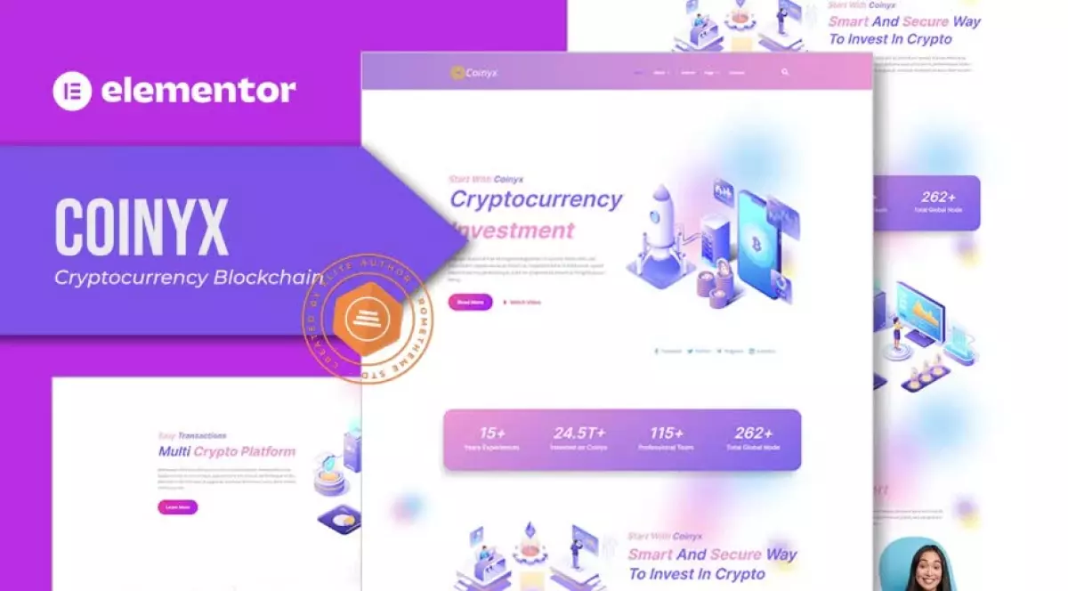 Coinyx - Cryptocurrency Blockchain & Bitcoin Elementor Template