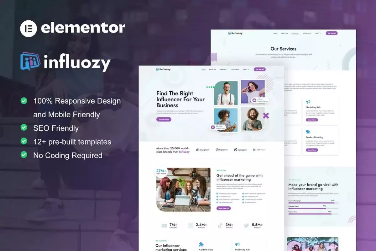 Influozy - Influencer Marketing Agency Elementor Pro Template