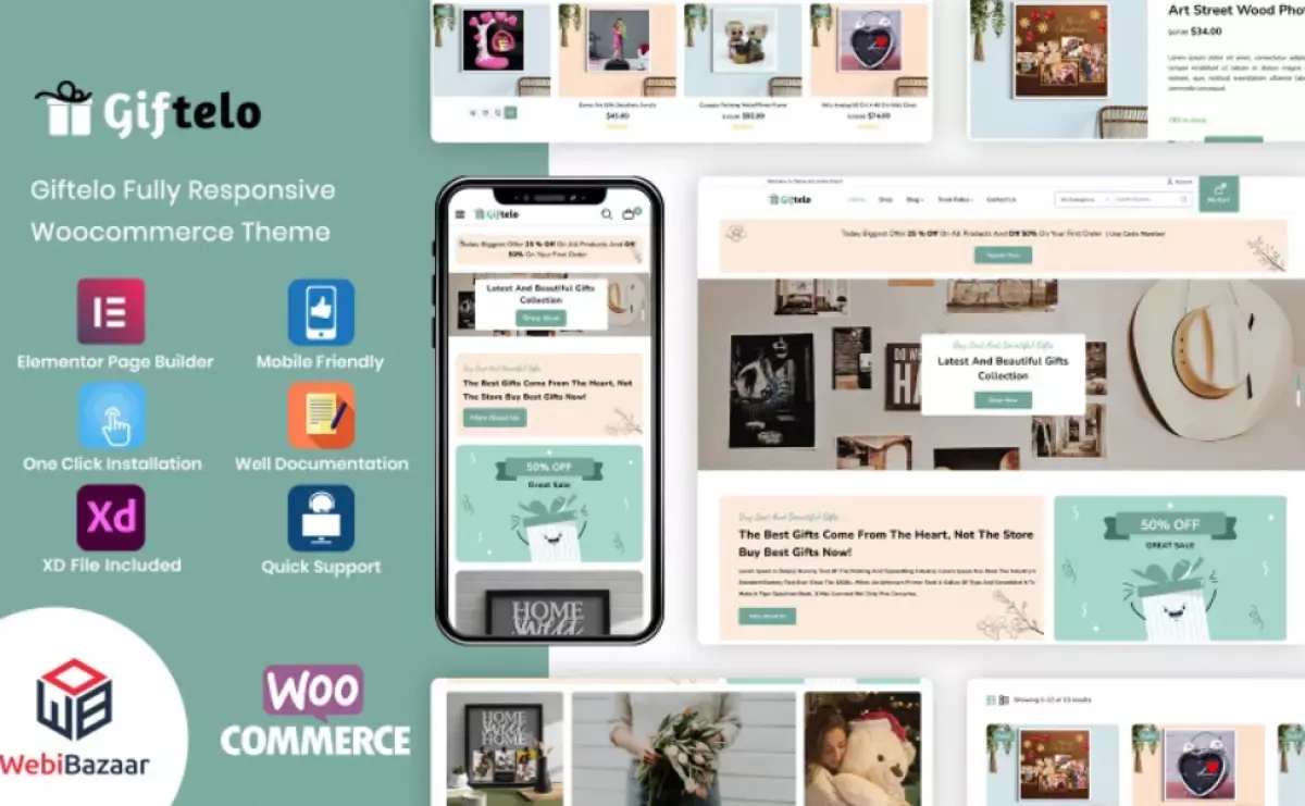 Giftelo - Handmade Gift &amp; Photo Art Elementor WooCommerce Theme