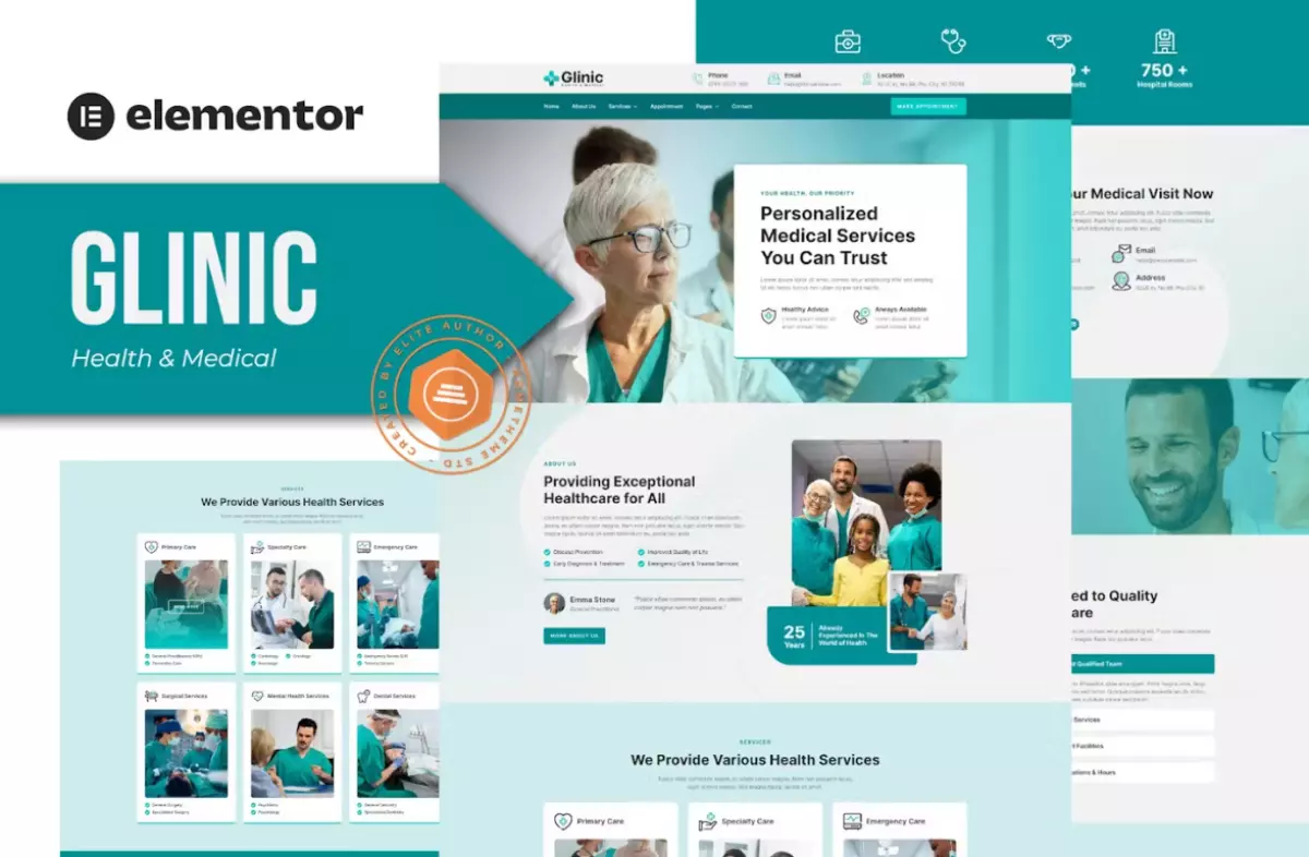 Glinic - Health &amp; Medical Elementor Template Kit