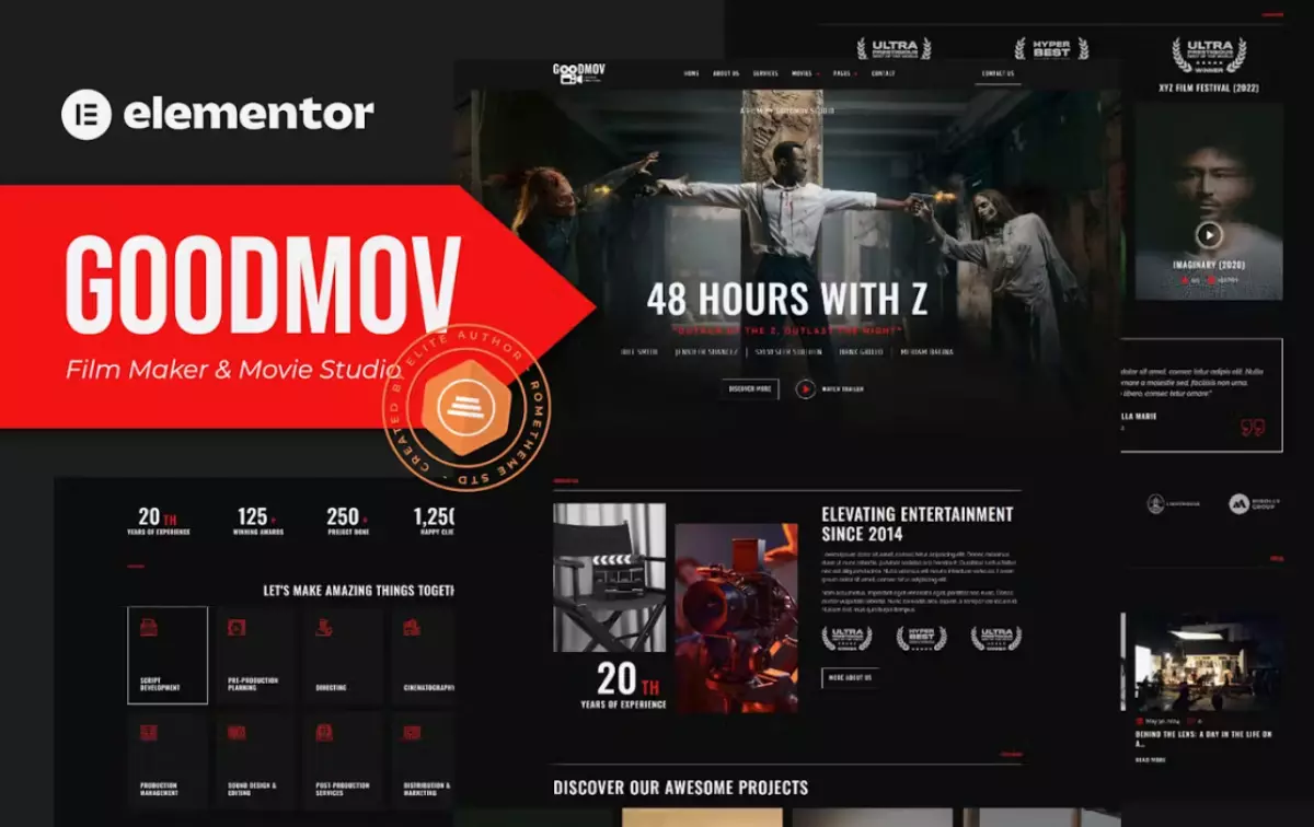 Goodmov - Film Maker &amp; Movie Studio Elementor Template Kit