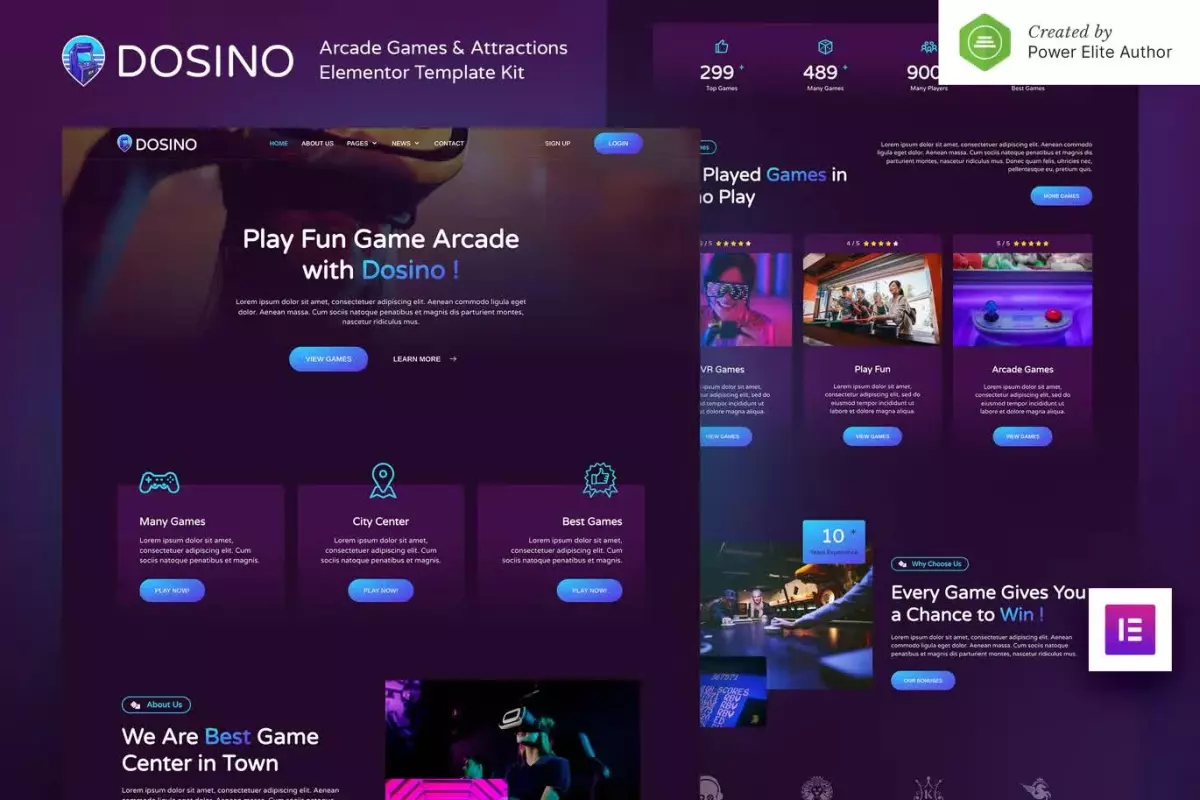 Dosino – Arcade Games & Attractions Elementor Template