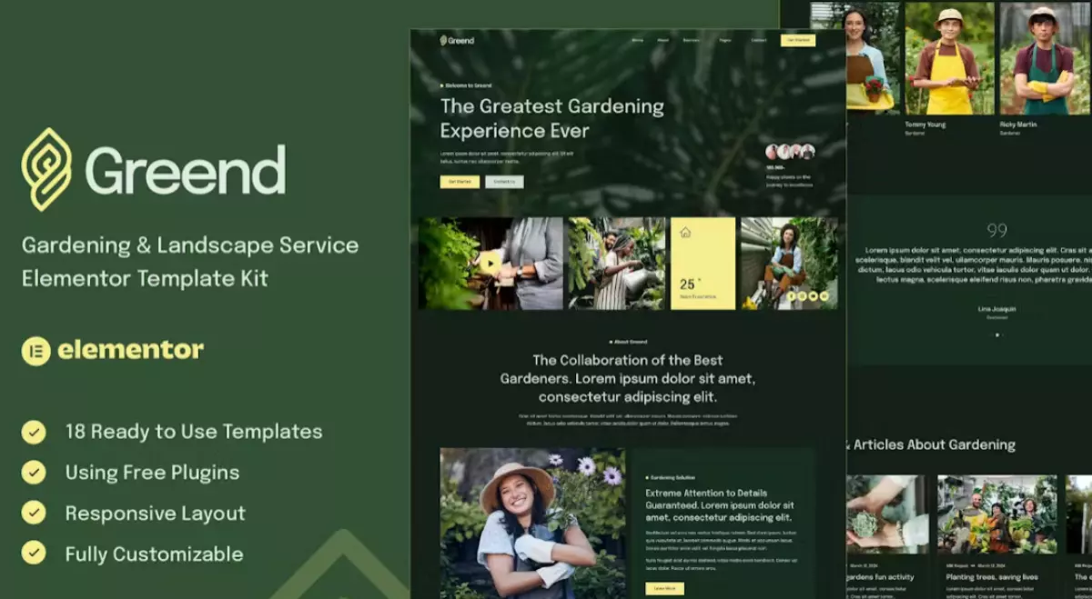 Greend – Gardening &amp; Landscape Service Elementor Template Kit