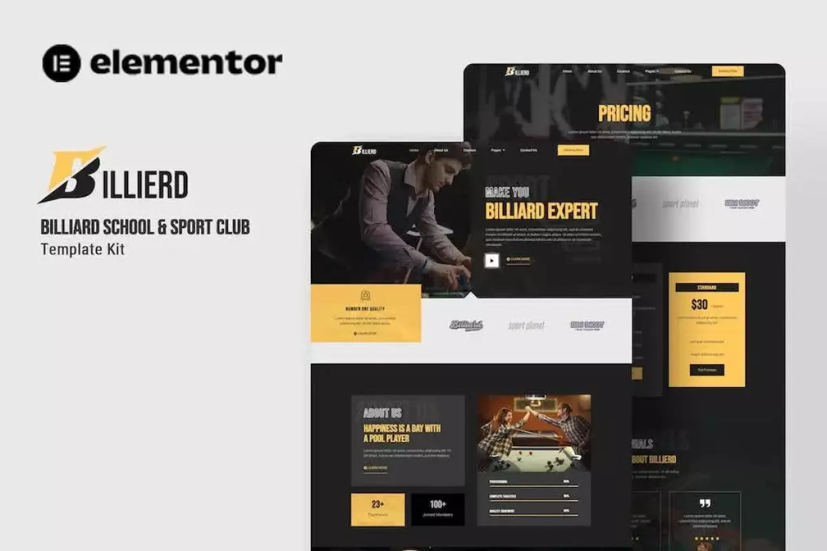 Billierd - Billiard School &amp; Sport Club Elementor Template