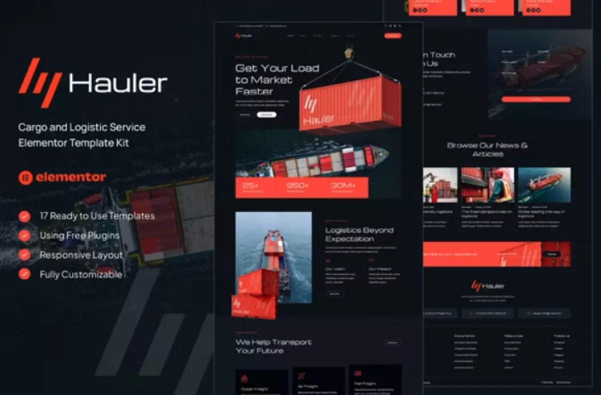 Hauler - Cargo &amp; Logistic Elementor Template Kit