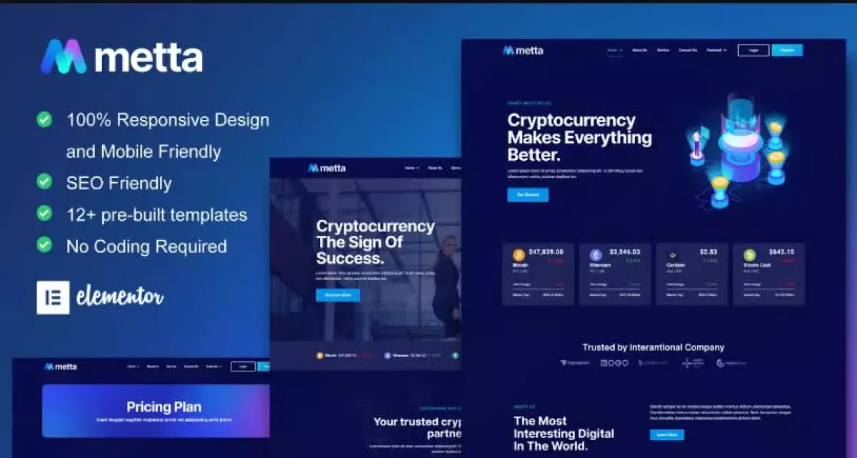Metta - Cryptocurrency Blockchain & Bitcoin Elementor Template Kit