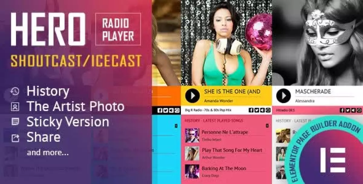 Hero - Shoutcast and Icecast Radio Player With History - Elementor Widget Addon 3.6