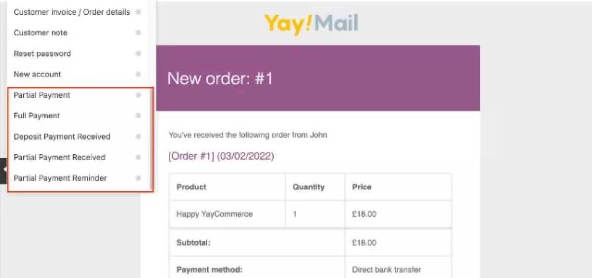 Yaymail WooCommerce Deposits