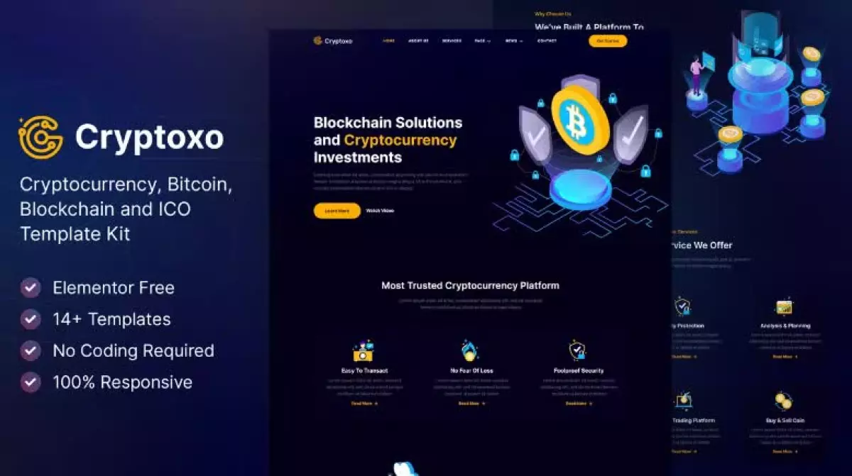 Cryptoxo – Cryptocurrency Blockchain & Bitcoin Elementor Template