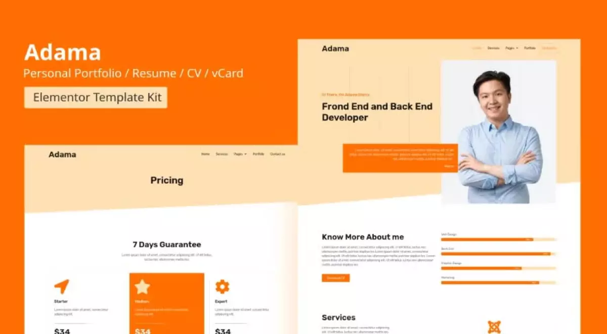 Adama - Personal Portfolio & Resume Elementor Template