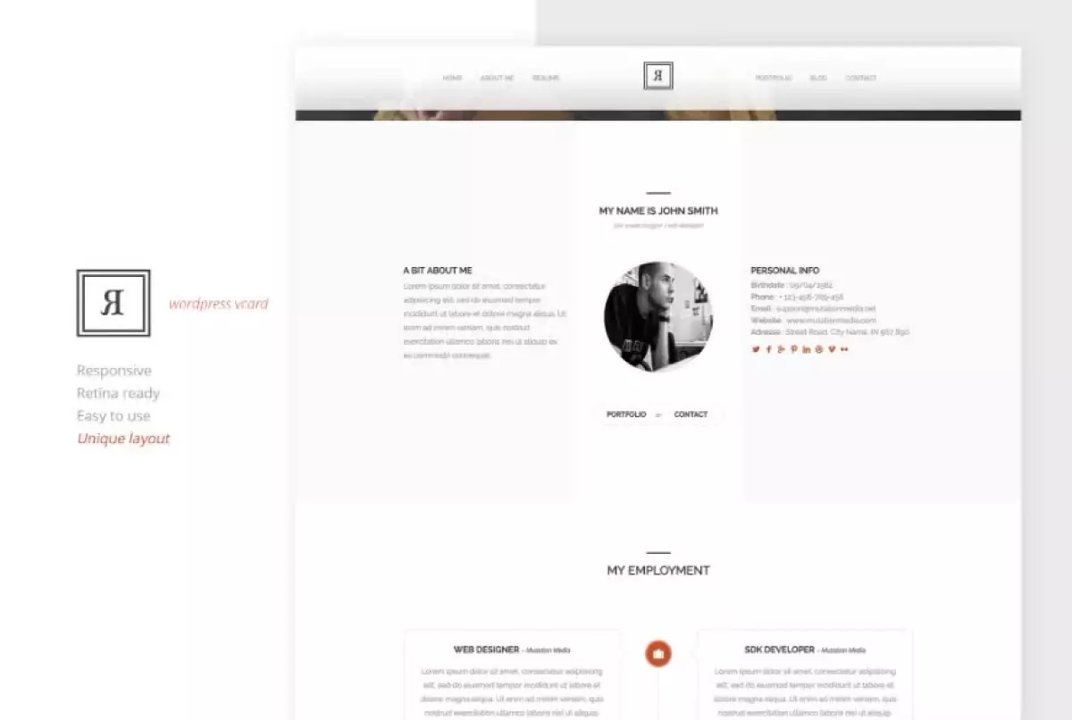 RIVAL One Page Vcard Wordpress Theme