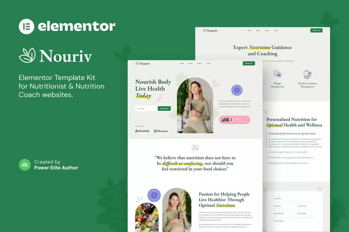 Nouriv – Nutrition Coach &amp; Nutritionist Elementor Template