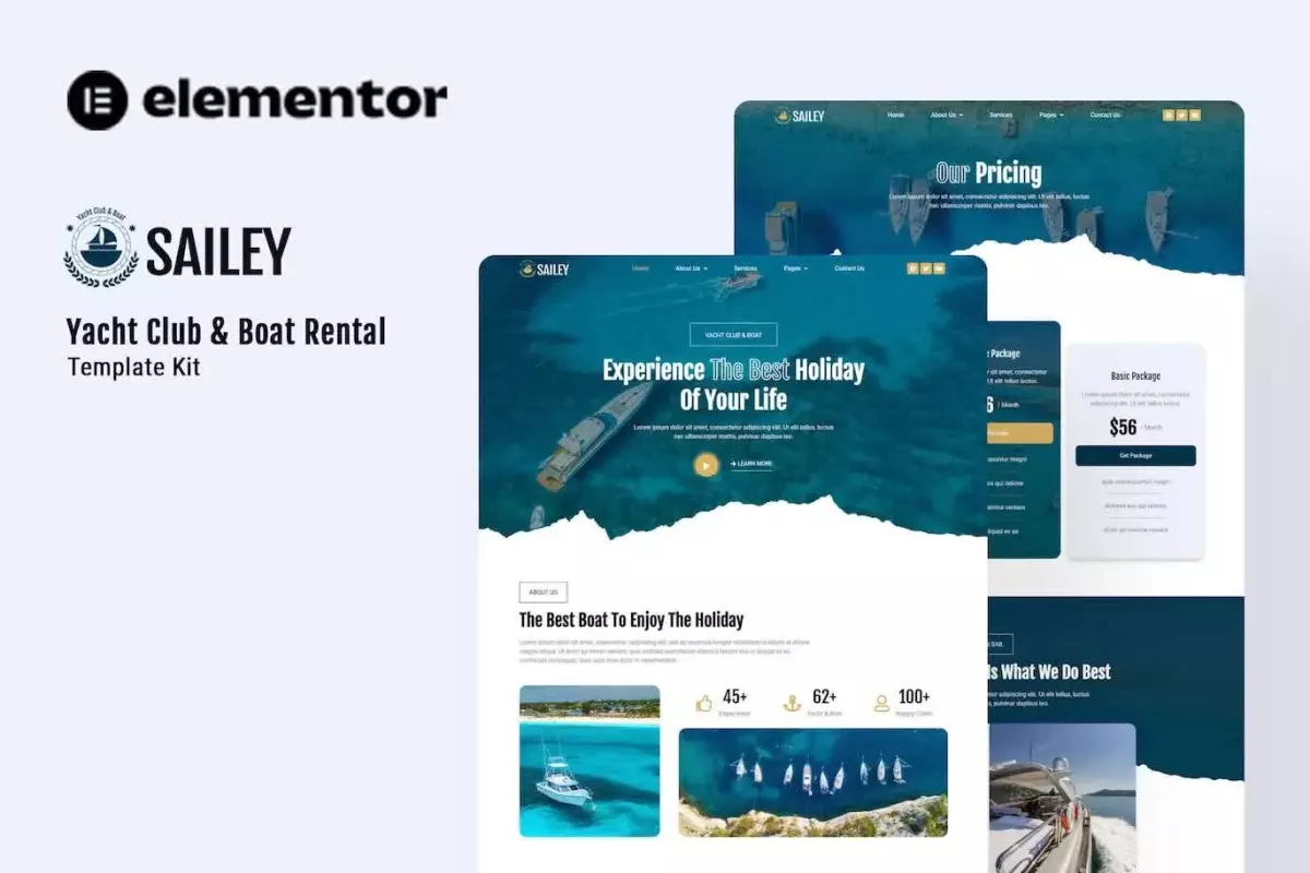 Sailey - Yacht Club &amp; Boat Rental Elementor Template